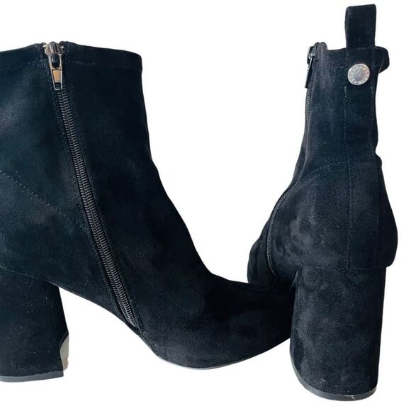 Steve Madden Falona Black Faux Suede Sock Booties Block Heel Size 10 - Picture 6 of 9